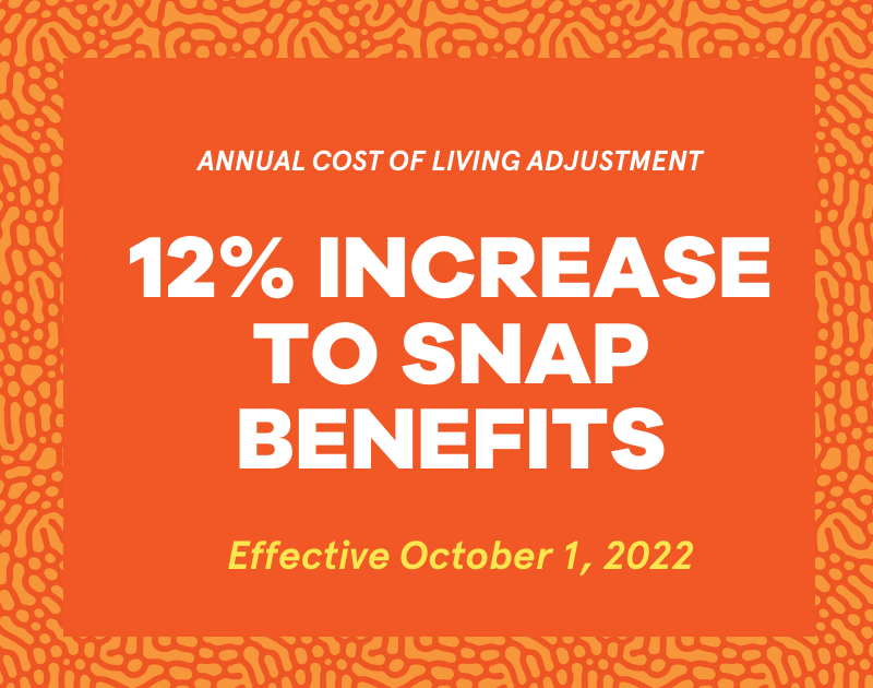 12% increase to SNAP benefits effective October 1, 2022